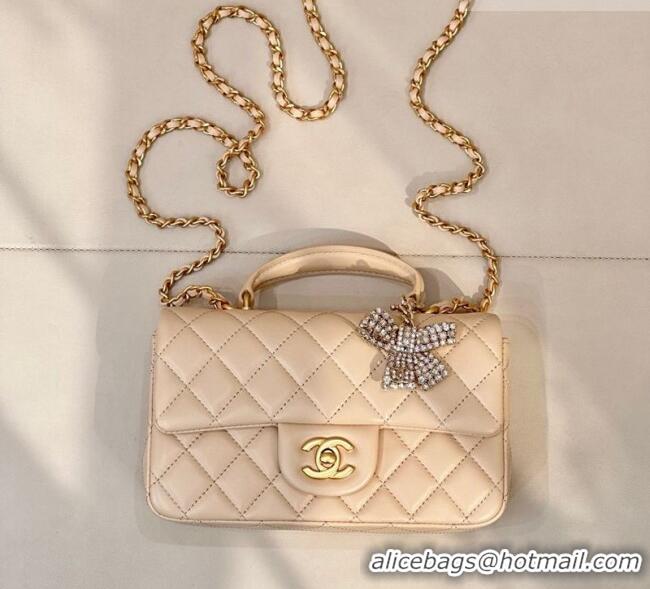 Cheap Chanel Lambskin Leather Mini Classic Flap Handbag With Top Handle and Bow Charm AS2431 Apricot 2026