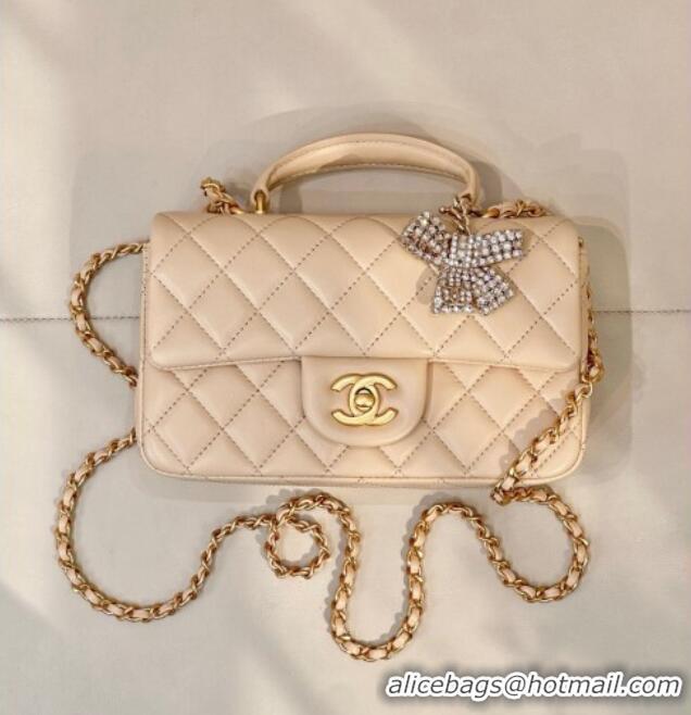 Cheap Chanel Lambskin Leather Mini Classic Flap Handbag With Top Handle and Bow Charm AS2431 Apricot 2026