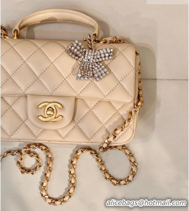 Cheap Chanel Lambskin Leather Mini Classic Flap Handbag With Top Handle and Bow Charm AS2431 Apricot 2026