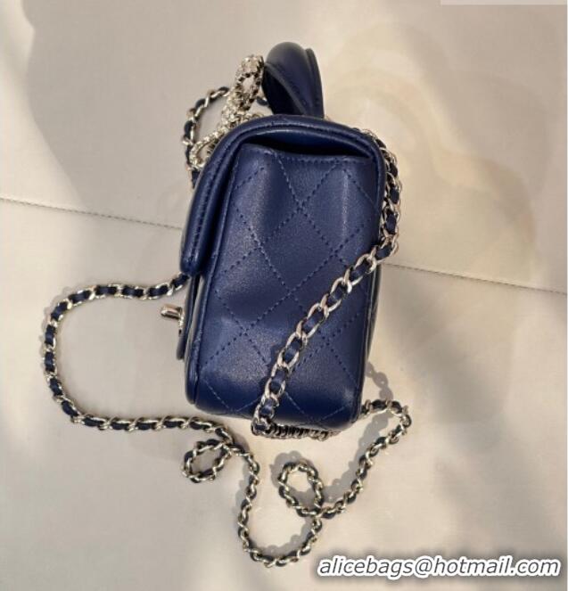 Buy Grade Chanel Lambskin Leather Mini Classic Flap Handbag With Top Handle and Bow Charm AS2431 Navy Blue 2026
