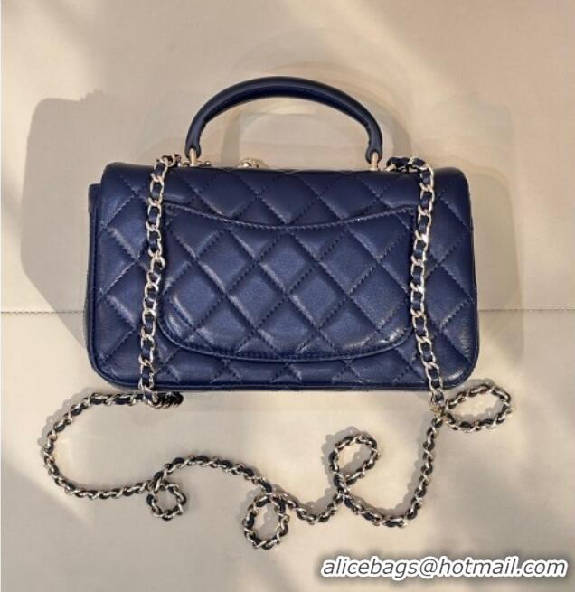 Buy Grade Chanel Lambskin Leather Mini Classic Flap Handbag With Top Handle and Bow Charm AS2431 Navy Blue 2026