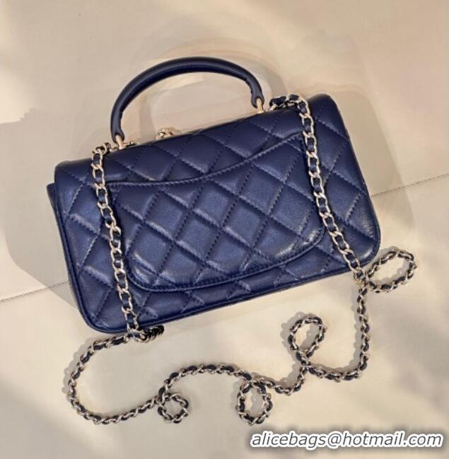 Buy Grade Chanel Lambskin Leather Mini Classic Flap Handbag With Top Handle and Bow Charm AS2431 Navy Blue 2026