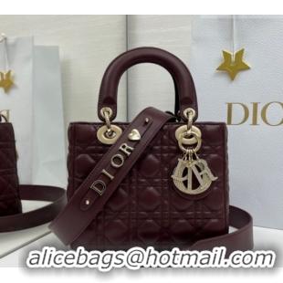 Best Grade Dior Small Lady Dior My ABCDior Bag in Cannage Lambskin Leather with Strass Charm Burgundy 0126055 2026