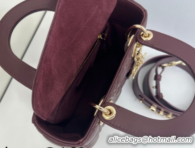 Best Grade Dior Small Lady Dior My ABCDior Bag in Cannage Lambskin Leather with Strass Charm Burgundy 0126055 2026