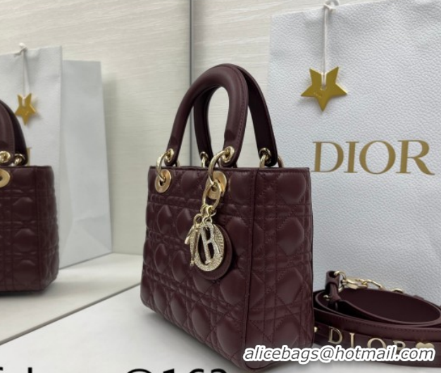 Best Grade Dior Small Lady Dior My ABCDior Bag in Cannage Lambskin Leather with Strass Charm Burgundy 0126055 2026