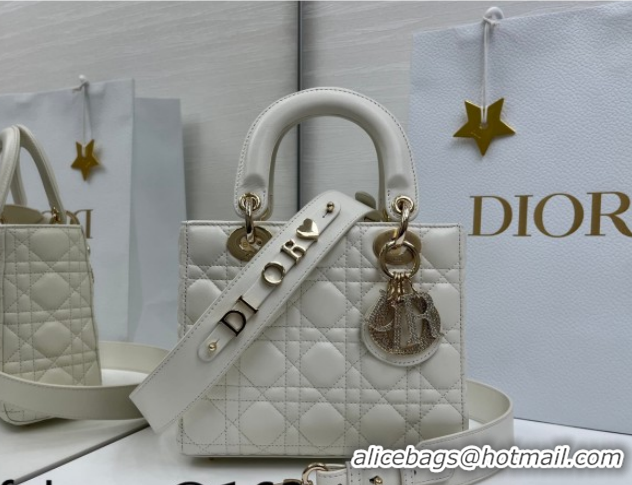Low Price Dior Small Lady Dior My ABCDior Bag in Cannage Lambskin Leather with Strass Charm White 0126056 2026