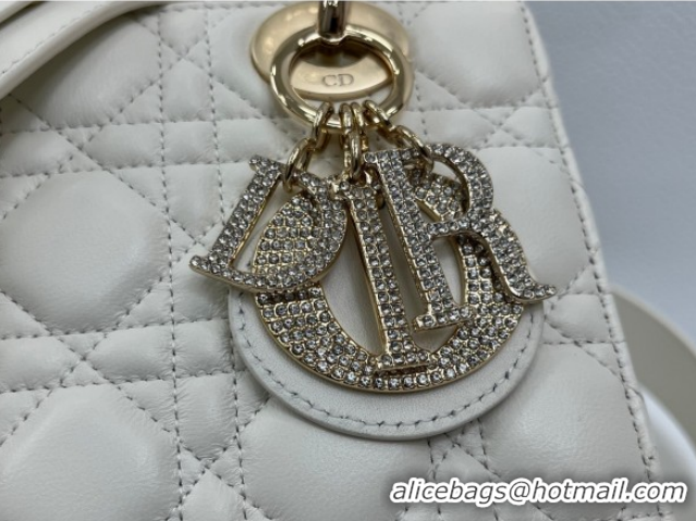 Low Price Dior Small Lady Dior My ABCDior Bag in Cannage Lambskin Leather with Strass Charm White 0126056 2026