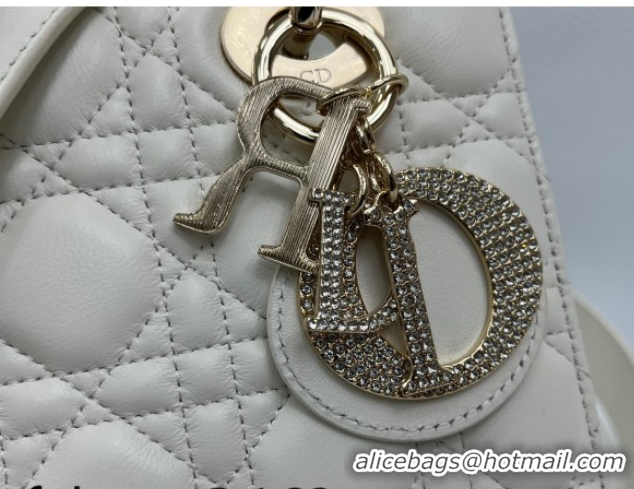 Low Price Dior Small Lady Dior My ABCDior Bag in Cannage Lambskin Leather with Strass Charm White 0126056 2026