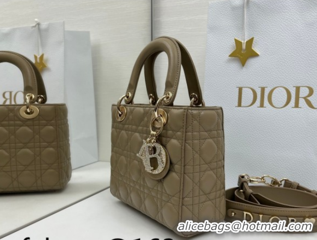 Good Looking Dior Small Lady Dior My ABCDior Bag in Cannage Lambskin Leather with Strass Charm Khaki 0126057 2026