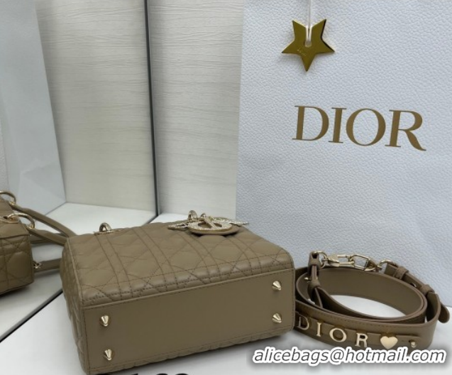 Good Looking Dior Small Lady Dior My ABCDior Bag in Cannage Lambskin Leather with Strass Charm Khaki 0126057 2026