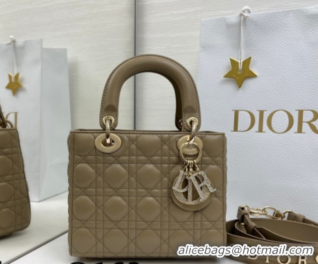 Good Looking Dior Small Lady Dior My ABCDior Bag in Cannage Lambskin Leather with Strass Charm Khaki 0126057 2026