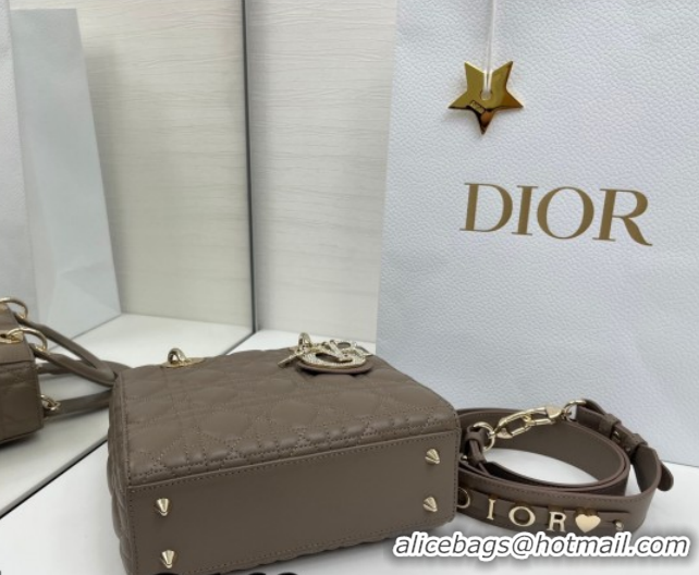 Best Product Dior Small Lady Dior My ABCDior Bag in Cannage Lambskin Leather with Strass Charm Dark Grey 0126058 2026