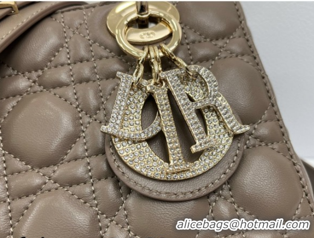 Best Product Dior Small Lady Dior My ABCDior Bag in Cannage Lambskin Leather with Strass Charm Dark Grey 0126058 2026