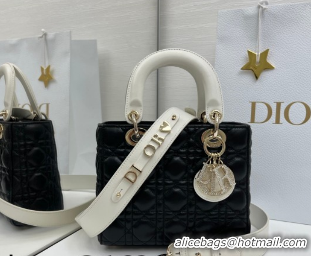 Purchase Dior Small Lady Dior My ABCDior Bag in Cannage Lambskin Leather with Strass Charm Black/White 0126059 2026
