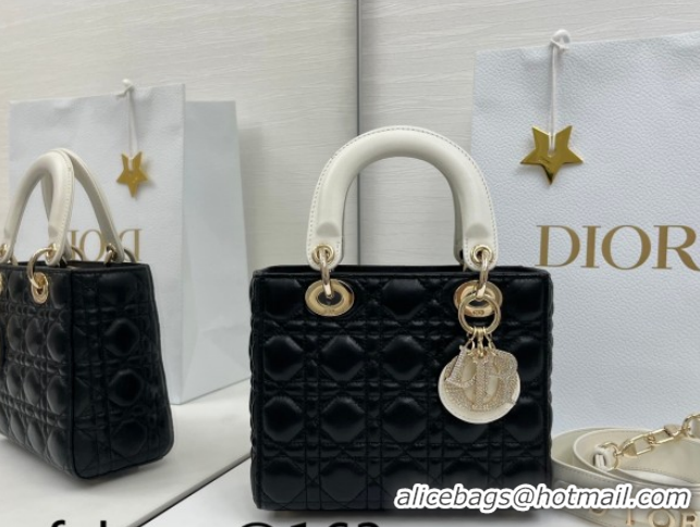 Purchase Dior Small Lady Dior My ABCDior Bag in Cannage Lambskin Leather with Strass Charm Black/White 0126059 2026