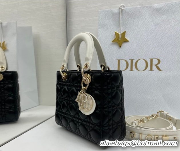 Purchase Dior Small Lady Dior My ABCDior Bag in Cannage Lambskin Leather with Strass Charm Black/White 0126059 2026