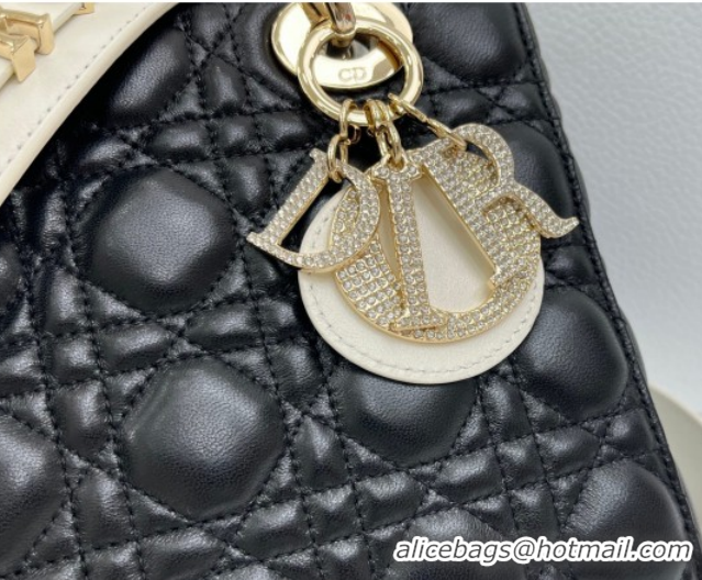 Purchase Dior Small Lady Dior My ABCDior Bag in Cannage Lambskin Leather with Strass Charm Black/White 0126059 2026