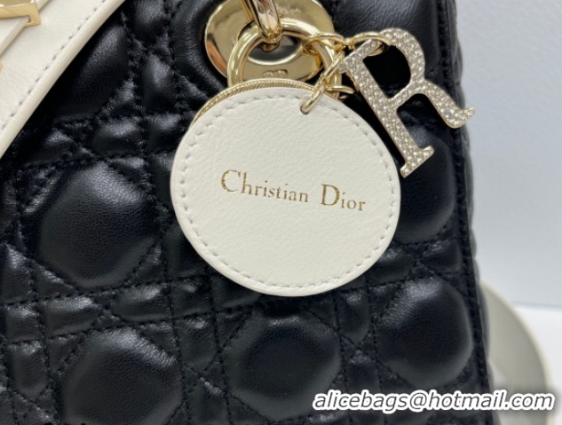 Purchase Dior Small Lady Dior My ABCDior Bag in Cannage Lambskin Leather with Strass Charm Black/White 0126059 2026
