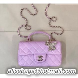 Low Price Chanel Lambskin Leather Mini Classic Flap Handbag With Top Handle and Bow Charm AS2431 Light Purple 2026