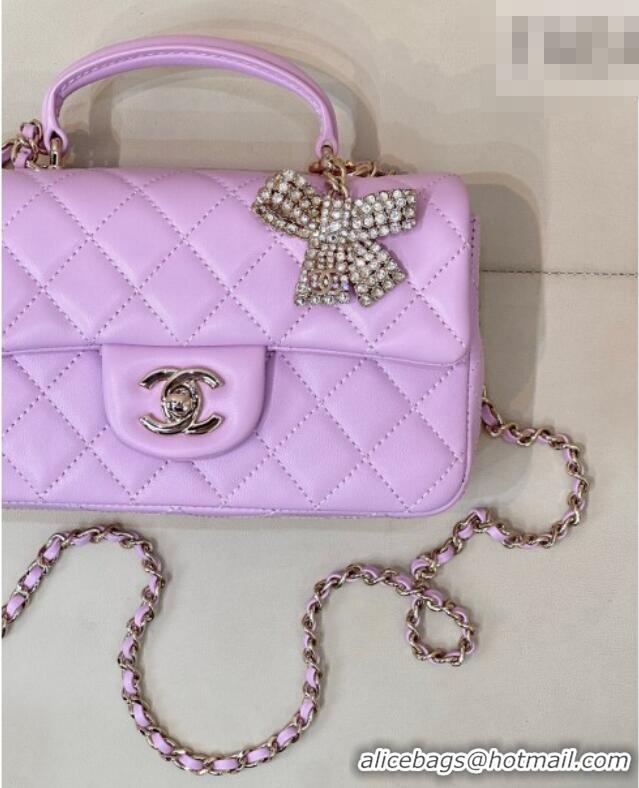 Low Price Chanel Lambskin Leather Mini Classic Flap Handbag With Top Handle and Bow Charm AS2431 Light Purple 2026