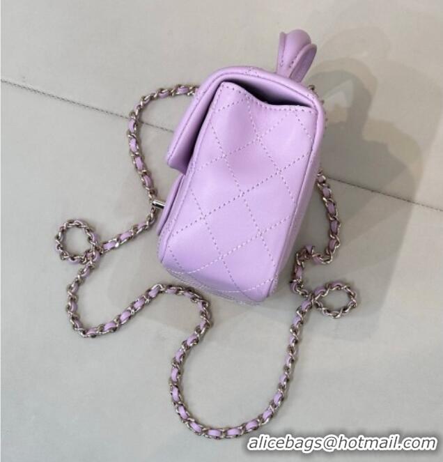 Low Price Chanel Lambskin Leather Mini Classic Flap Handbag With Top Handle and Bow Charm AS2431 Light Purple 2026