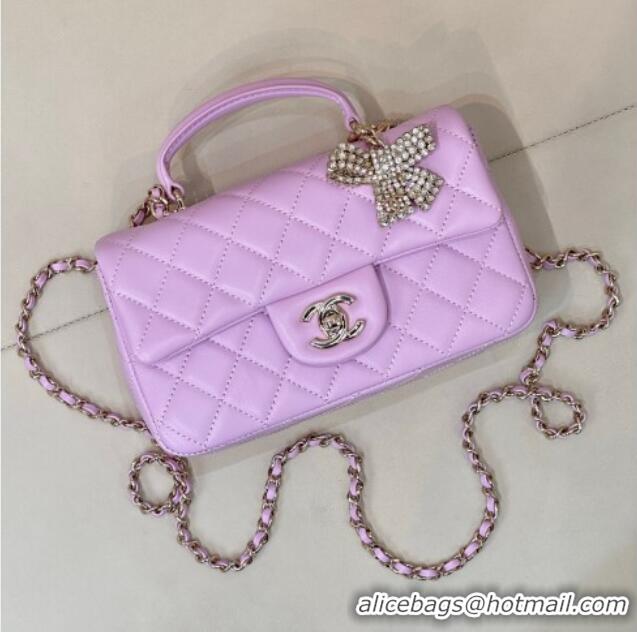 Low Price Chanel Lambskin Leather Mini Classic Flap Handbag With Top Handle and Bow Charm AS2431 Light Purple 2026