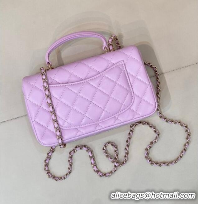 Low Price Chanel Lambskin Leather Mini Classic Flap Handbag With Top Handle and Bow Charm AS2431 Light Purple 2026