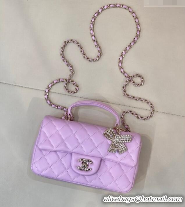 Low Price Chanel Lambskin Leather Mini Classic Flap Handbag With Top Handle and Bow Charm AS2431 Light Purple 2026