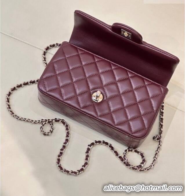 Well Crafted Chanel Lambskin Leather Mini Classic Flap Handbag With Top Handle and Bow Charm AS2431 Dark Burgundy 2026