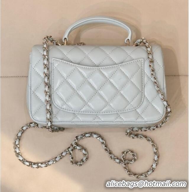 New Design Chanel Lambskin Leather Mini Classic Flap Handbag With Top Handle and Bow Charm AS2431 Light Blue 2026