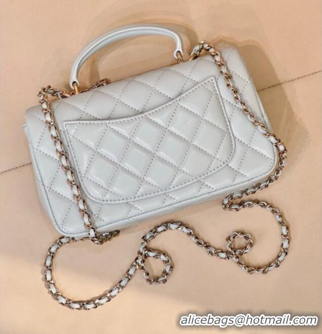 New Design Chanel Lambskin Leather Mini Classic Flap Handbag With Top Handle and Bow Charm AS2431 Light Blue 2026