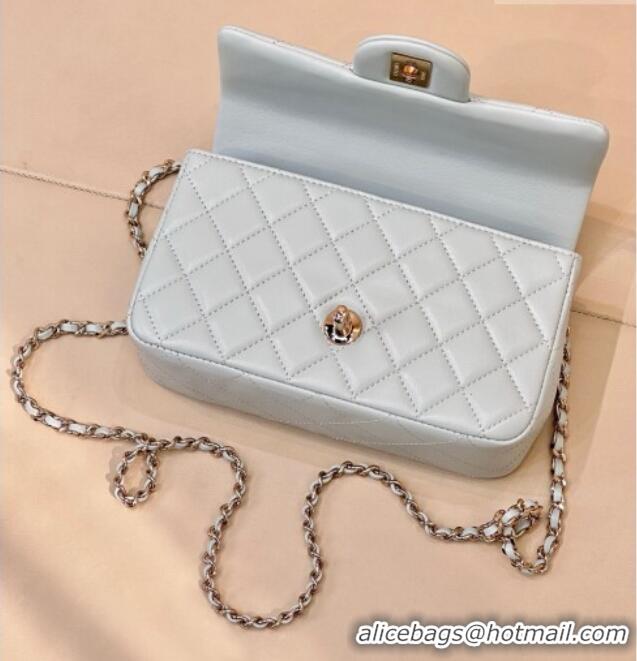 New Design Chanel Lambskin Leather Mini Classic Flap Handbag With Top Handle and Bow Charm AS2431 Light Blue 2026