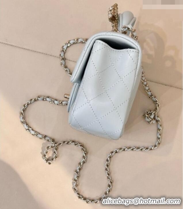 New Design Chanel Lambskin Leather Mini Classic Flap Handbag With Top Handle and Bow Charm AS2431 Light Blue 2026