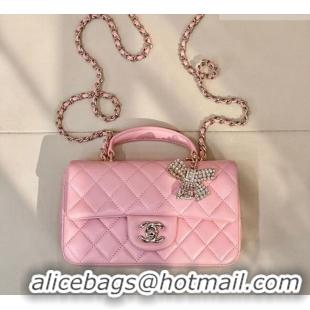 Good Quality Chanel Lambskin Leather Mini Classic Flap Handbag With Top Handle and Bow Charm AS2431 Sakura Pink 2026