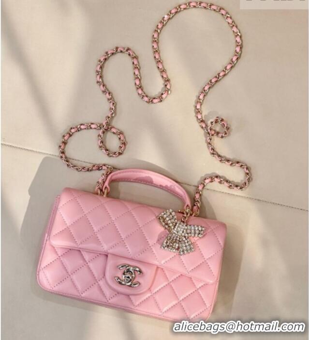 Good Quality Chanel Lambskin Leather Mini Classic Flap Handbag With Top Handle and Bow Charm AS2431 Sakura Pink 2026