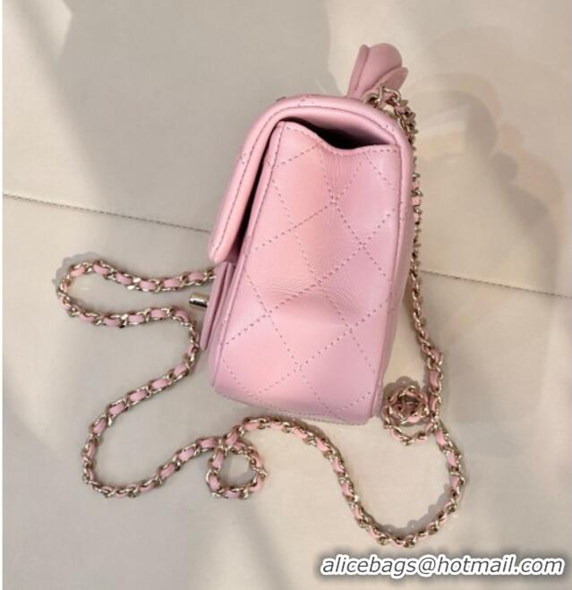 Good Quality Chanel Lambskin Leather Mini Classic Flap Handbag With Top Handle and Bow Charm AS2431 Sakura Pink 2026