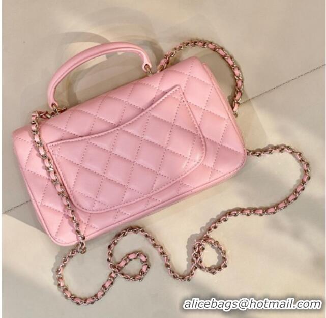 Good Quality Chanel Lambskin Leather Mini Classic Flap Handbag With Top Handle and Bow Charm AS2431 Sakura Pink 2026