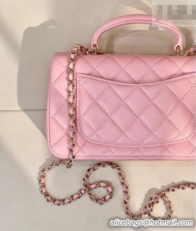 Good Quality Chanel Lambskin Leather Mini Classic Flap Handbag With Top Handle and Bow Charm AS2431 Sakura Pink 2026