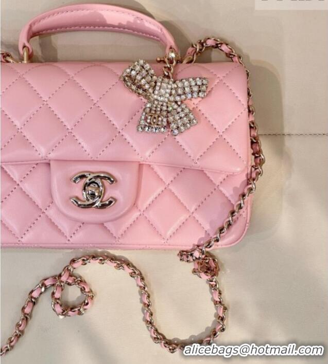 Good Quality Chanel Lambskin Leather Mini Classic Flap Handbag With Top Handle and Bow Charm AS2431 Sakura Pink 2026