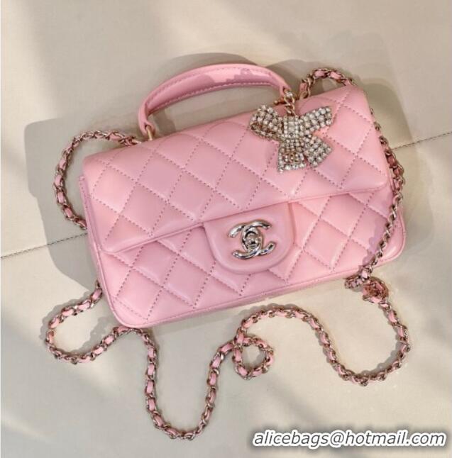 Good Quality Chanel Lambskin Leather Mini Classic Flap Handbag With Top Handle and Bow Charm AS2431 Sakura Pink 2026