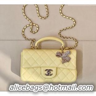 Top Quality Chanel Lambskin Leather Mini Classic Flap Handbag With Top Handle and Bow Charm AS2431 Yellow 2026