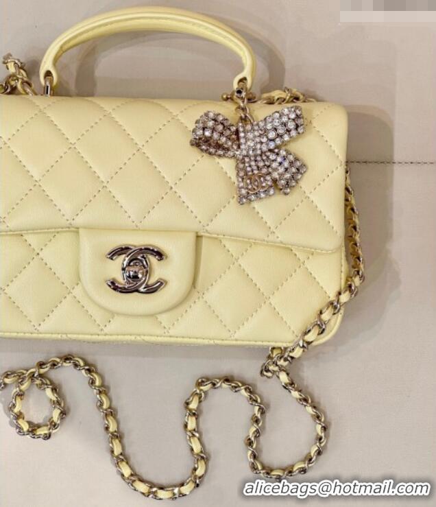 Top Quality Chanel Lambskin Leather Mini Classic Flap Handbag With Top Handle and Bow Charm AS2431 Yellow 2026