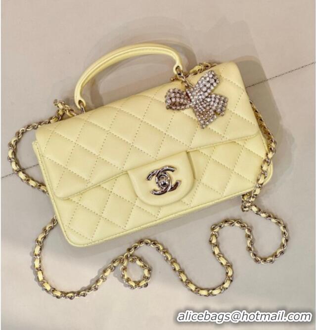 Top Quality Chanel Lambskin Leather Mini Classic Flap Handbag With Top Handle and Bow Charm AS2431 Yellow 2026