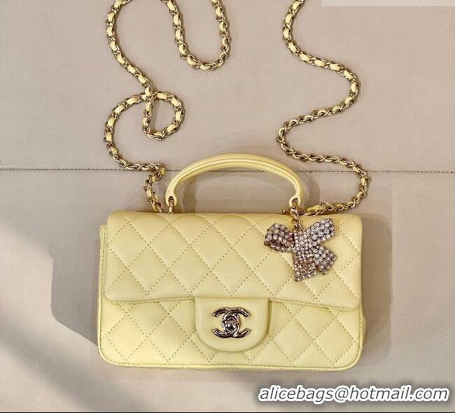 Top Quality Chanel Lambskin Leather Mini Classic Flap Handbag With Top Handle and Bow Charm AS2431 Yellow 2026