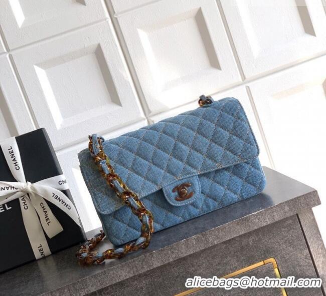 Promotional Chanel Quilted Denim & Turtoise-Shell Effect Medium Classic Flap Bag A01112 Light Blue 2026