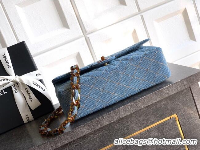 Promotional Chanel Quilted Denim & Turtoise-Shell Effect Medium Classic Flap Bag A01112 Light Blue 2026