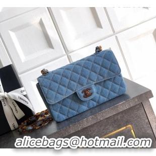 Famous Brand Chanel Quilted Denim & Turtoise-Shell Effect Small Classic Flap Bag A01113 Light Blue 2026