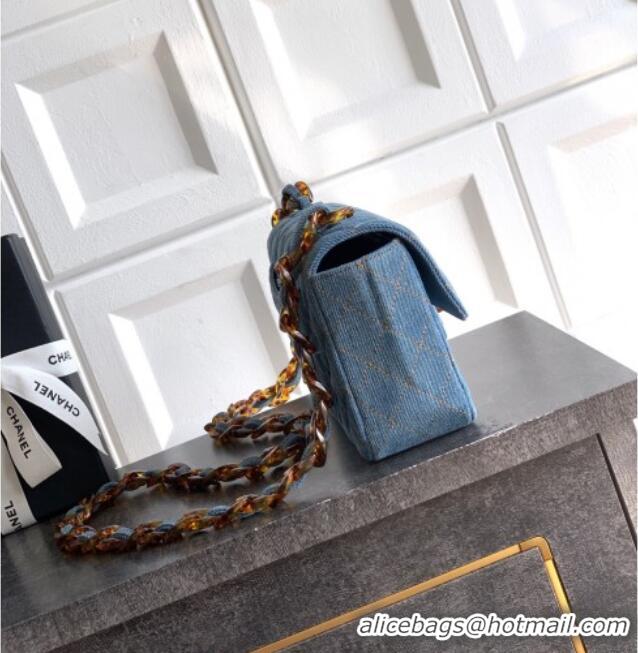 Famous Brand Chanel Quilted Denim & Turtoise-Shell Effect Small Classic Flap Bag A01113 Light Blue 2026