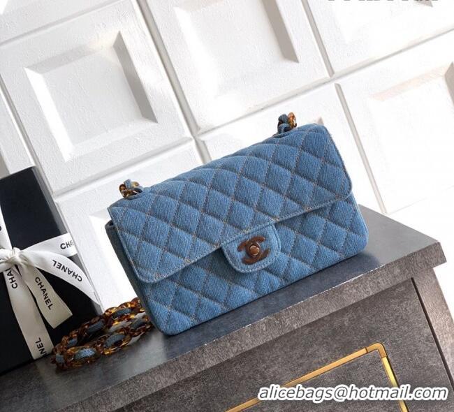 Famous Brand Chanel Quilted Denim & Turtoise-Shell Effect Small Classic Flap Bag A01113 Light Blue 2026