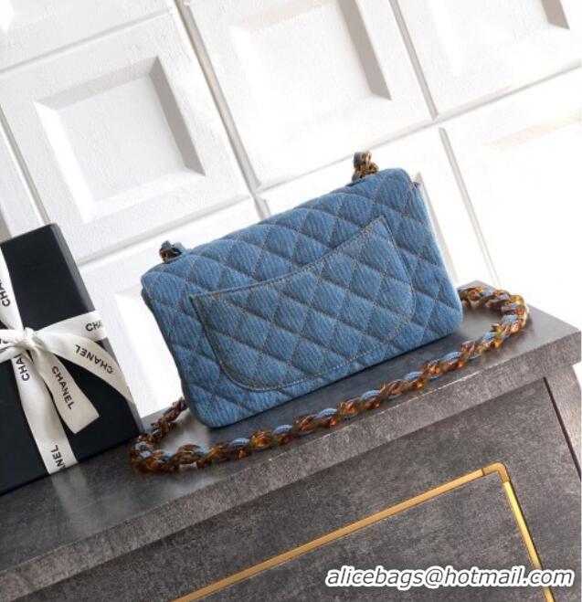 Famous Brand Chanel Quilted Denim & Turtoise-Shell Effect Small Classic Flap Bag A01113 Light Blue 2026